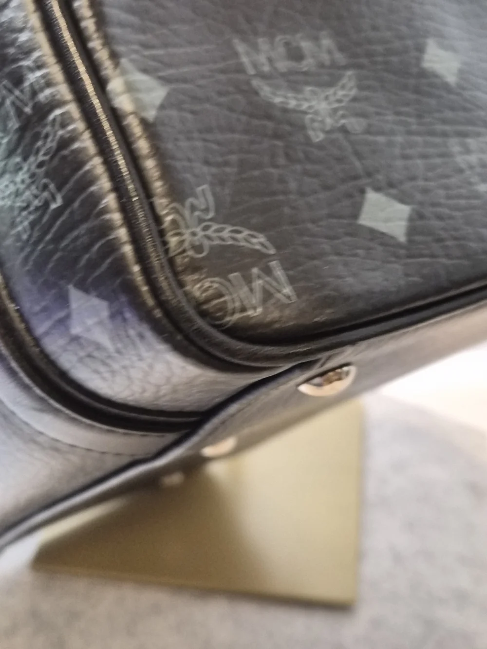 MCM Black Visetos Boston Satchel with Gold Logo Plate - Picture 11 of 16